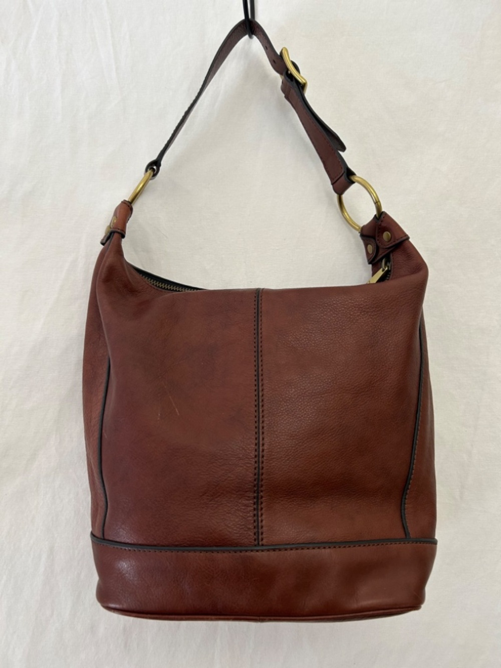 Fossil Maddox Leather Hobo Shoulder Bucket Bag Chocolate Brown - Picture 3 of 15